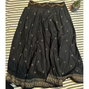 AZIZ Black Beaded Sequin Maxi Skirt Boho Festival Gold‎ Star Print Size S